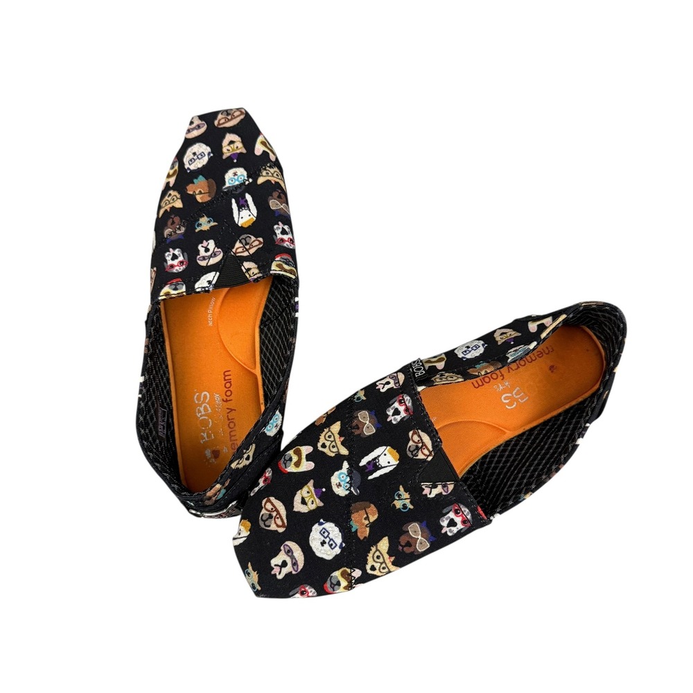 BOBS for Dogs by Skechers Memory Foam Flats Black Dog Print Slip On Women's 7.5